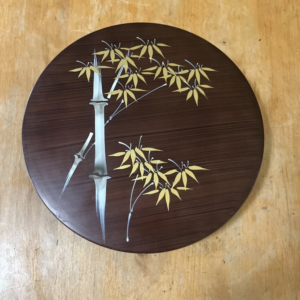 Japanese Round 6 Compartment Box With Lid Painted Design Of Bamboo
